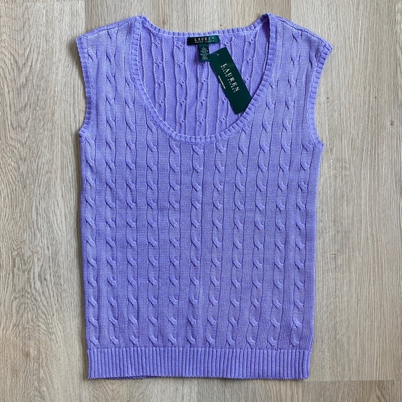 Lauren Ralph Lauren Cable Knit Sweater Vest Purple | Preppy Cotton Knit Top NWT - Picture 2 of 10